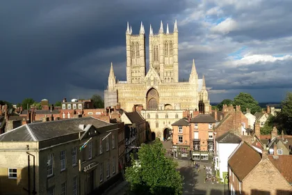 Lincoln Cathedral — evening light from the castle wall